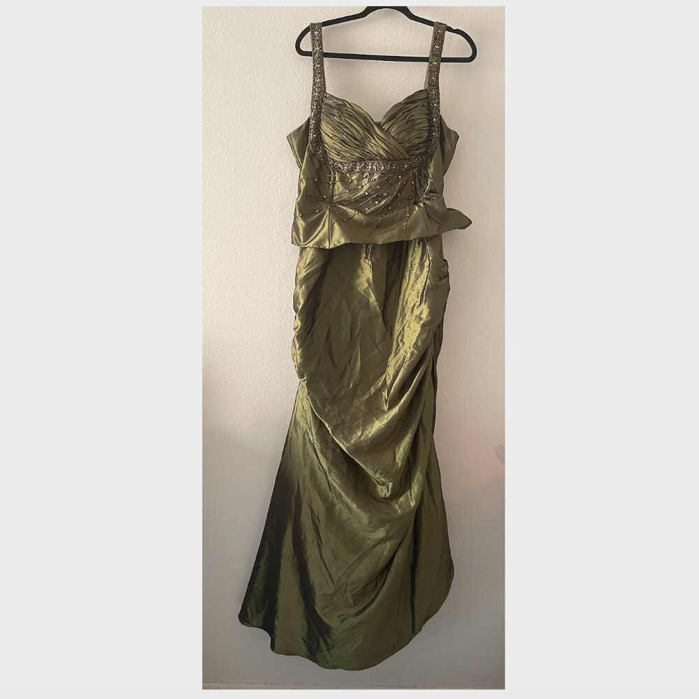 Fiesta Olive Green Beaded Prom Dress ZIPPER NEEDS REPAIR